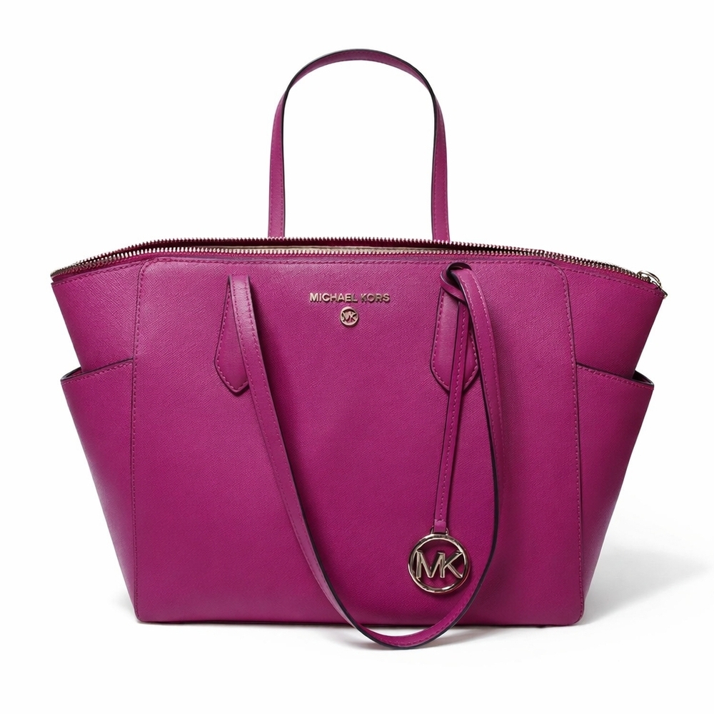 Sold Jet Set Style Pink Saffiano Leather Tote MK Charm Structured Should